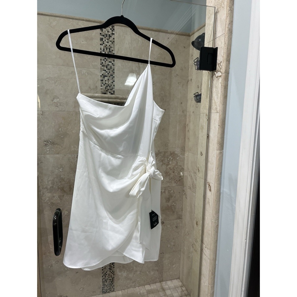 Lulu's White Ivory Tie Mock Wrap One-Shoulder Mini Dress XL New NWT